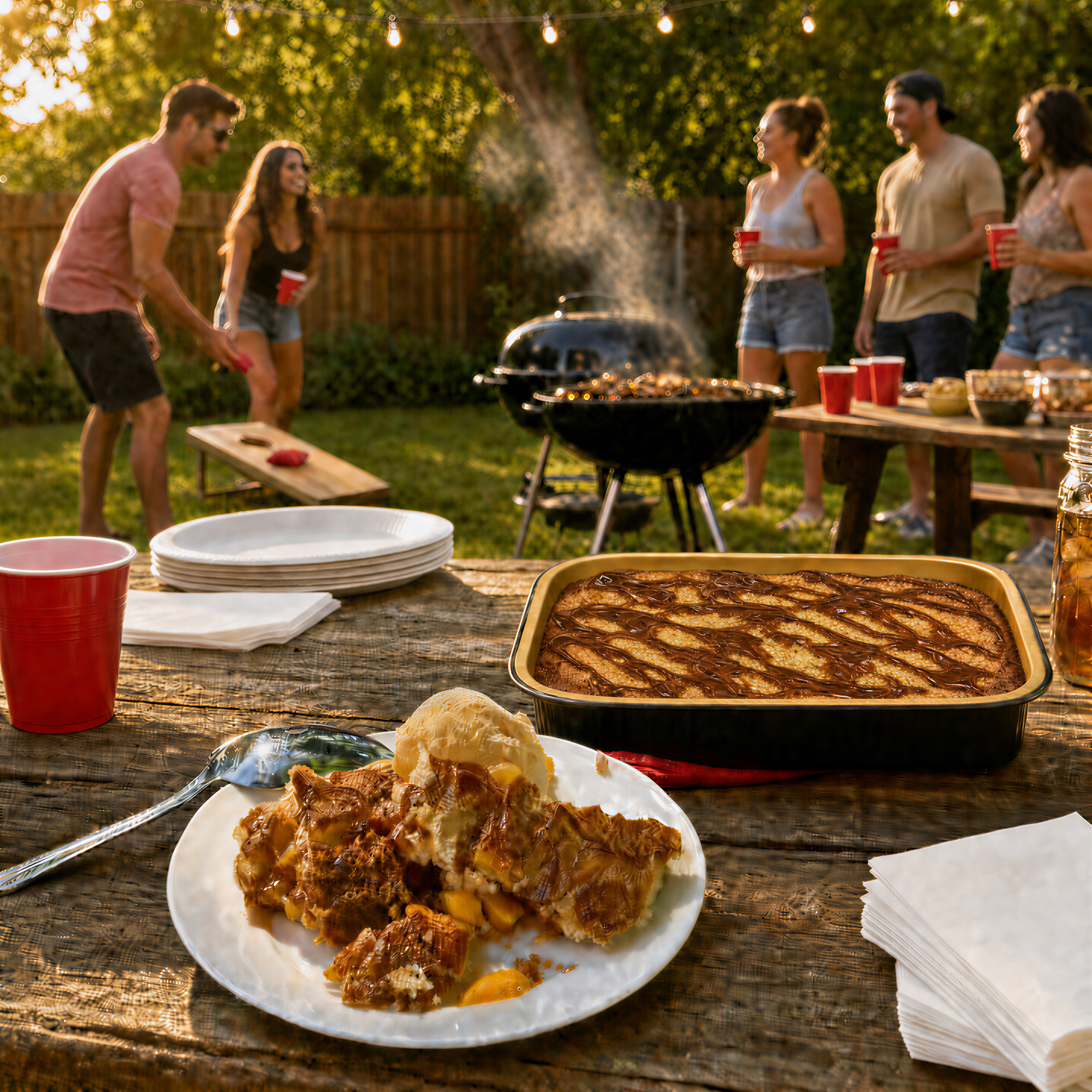 Bourbon Caramel Peach Cobbler