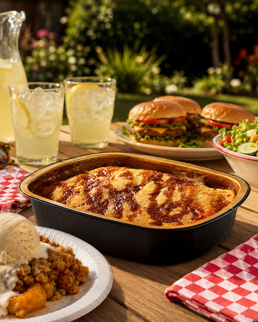 Bourbon Caramel Peach Cobbler